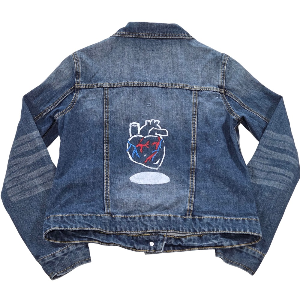 BlueNotes Denim Jacket Medium Heart Painted Design Women's Jean‎ Coat